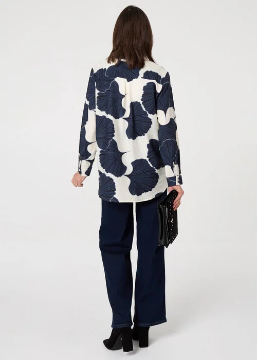 Izabel London Navy Abstract Long Sleeve Button Front Shirt - 16 Image 2