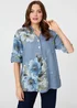 Izabel London Blue Floral Relaxed Turn-Up Sleeve Blouse - 10 Image 1