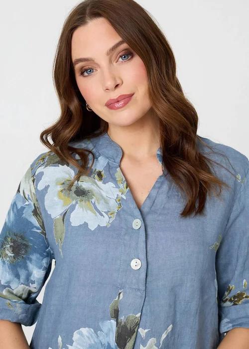 Izabel London Blue Floral Relaxed Turn-Up Sleeve Blouse - 10 Image 3