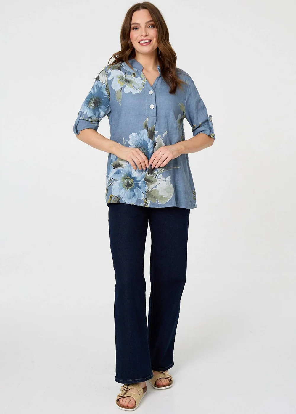 Izabel London Blue Floral Relaxed Turn-Up Sleeve Blouse - 10 Image 4