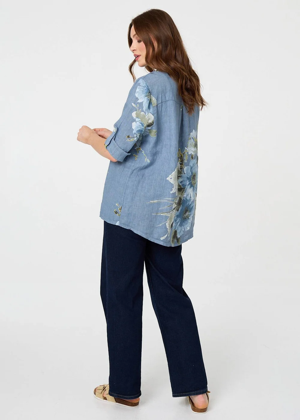 Izabel London Blue Floral Relaxed Turn-Up Sleeve Blouse - 10 Image 2