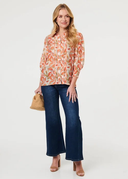 Izabel London Orange Lace Trim Long Balloon Sleeve Shirt - 16 Image 4