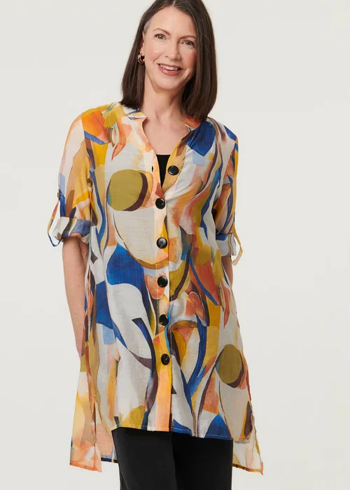 Izabel London Yellow Abstract Long Sleeve Longline Shirt - 14 Image 1