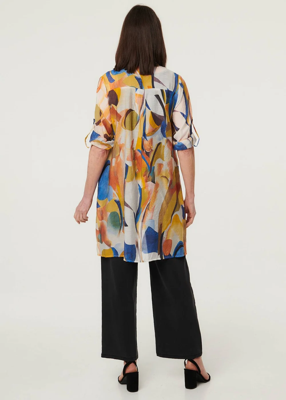 Izabel London Yellow Abstract Long Sleeve Longline Shirt - 14 Image 2