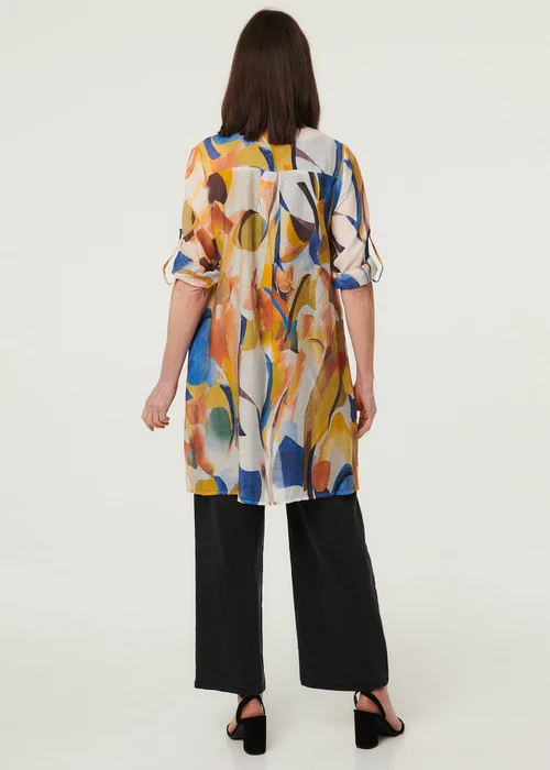Izabel London Yellow Abstract Long Sleeve Longline Shirt - 14 Image 2