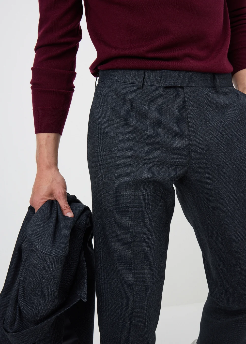 Navy Check Tailored Trousers - 26/L29 Image 2