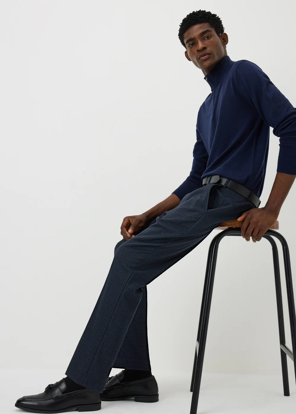 Taylor & Wright Navy Check Slim Fit Active Waist Trousers - 26/L29 Image 4