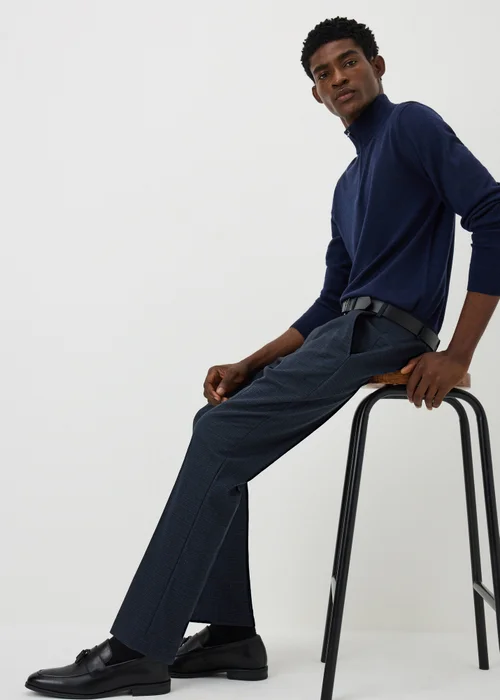 Taylor & Wright Navy Check Slim Fit Active Waist Trousers - 26/L29 Image 4