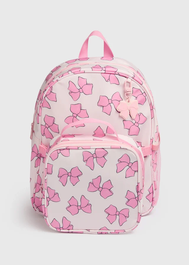 Girls Pink Bow Backpack & Lunch Bag Set