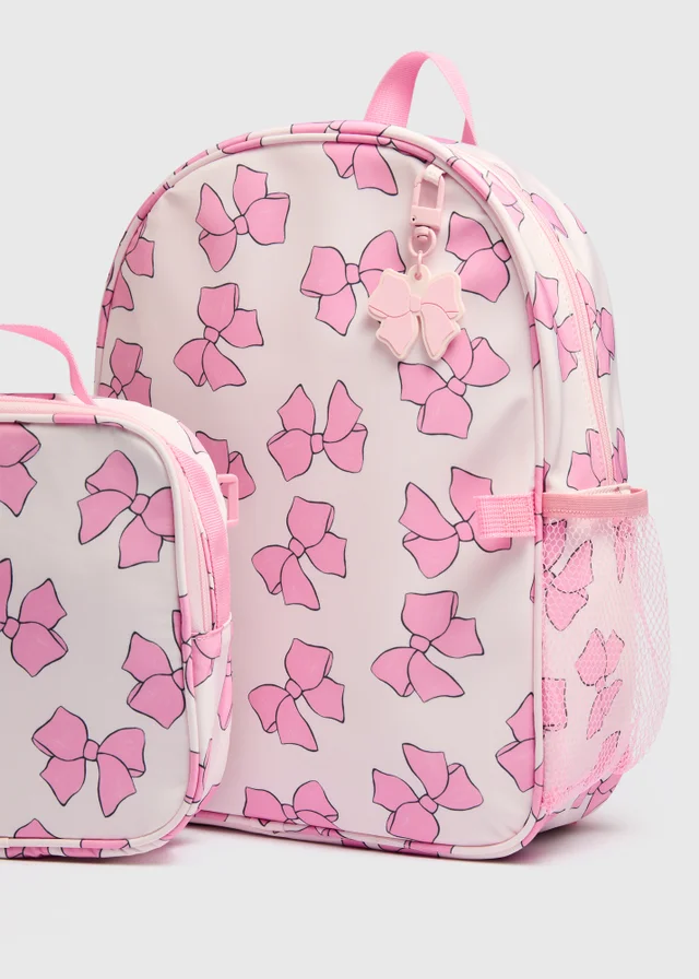 Girls Pink Bow Backpack & Lunch Bag Set