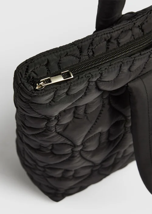 Girls Black Bow Quilted Tote Bag - One Size Image 2