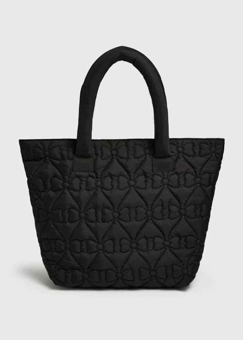 Girls Black Bow Quilted Tote Bag - One Size Image 1