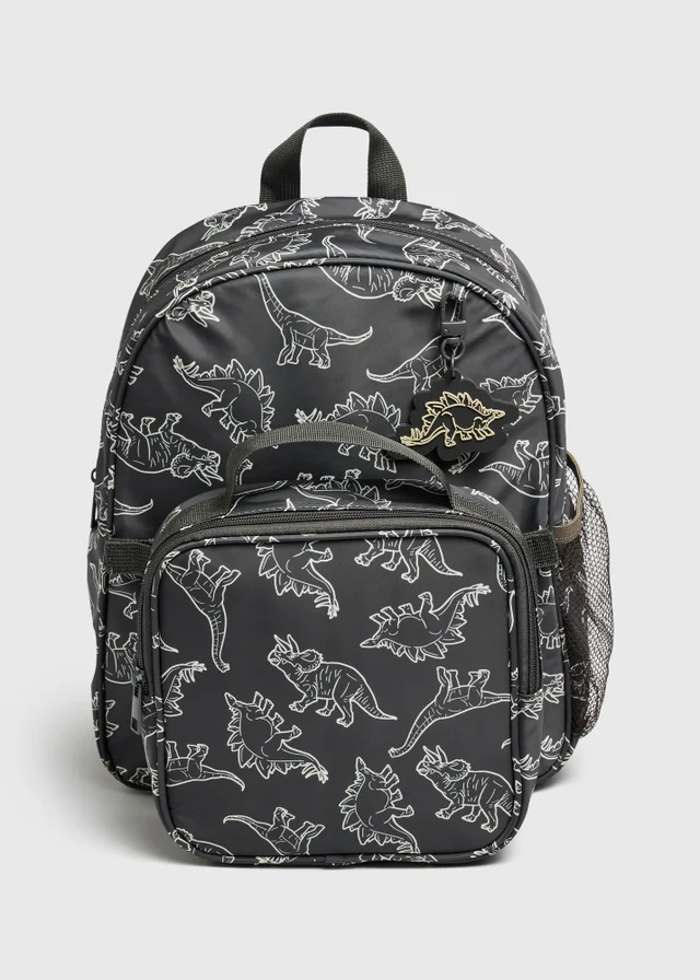 Kids Charcoal Dinosaur Print Backpack & Lunch Bag Set