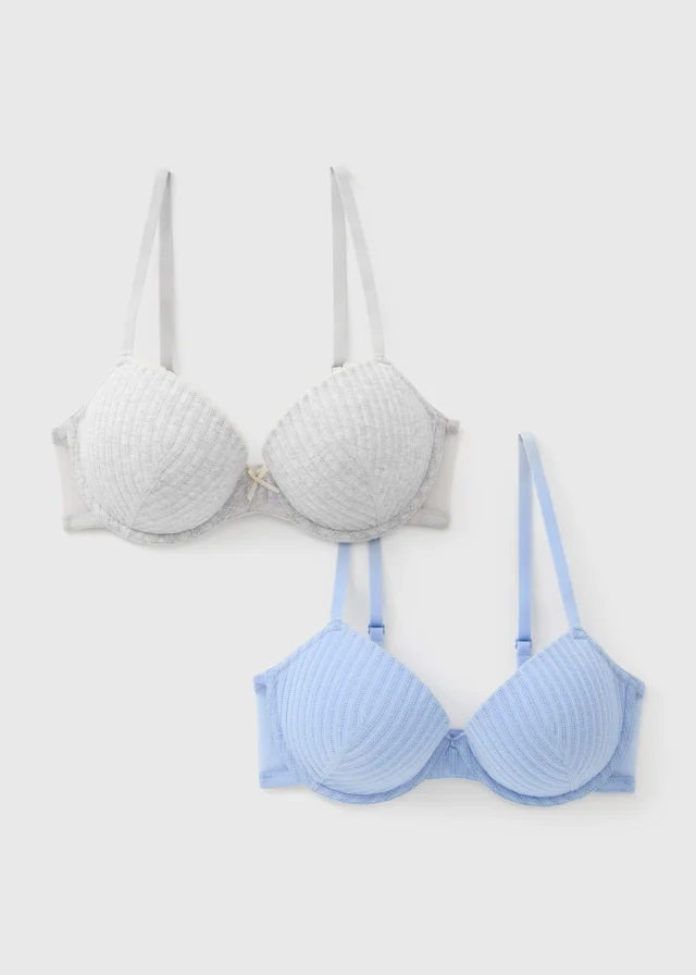 2 Pack Blue Pointelle Stripe T-Shirt Bras