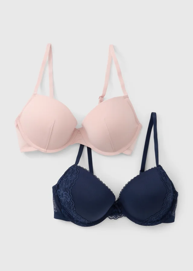 2 Pack Pink & Navy Plunge Bras
