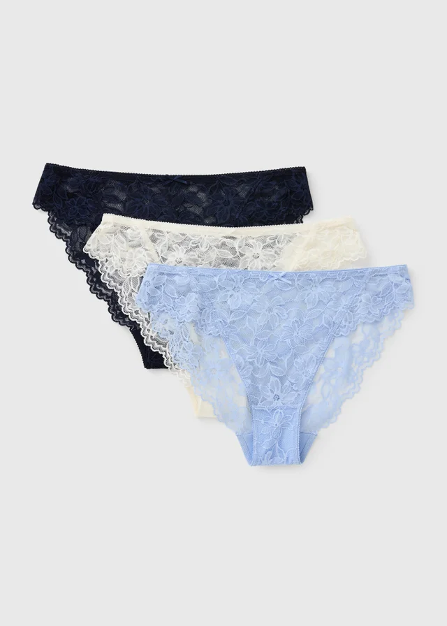 3 Pack Blue Lace High Leg Knickers