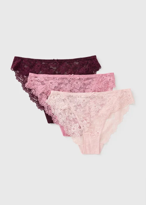 3 Pack Pink Lace Hight Leg Knickers - 8 Image 3