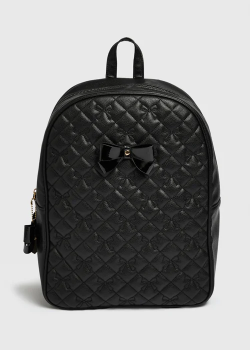 Girls Black Quilted Bow Backpack - One Size Image 1