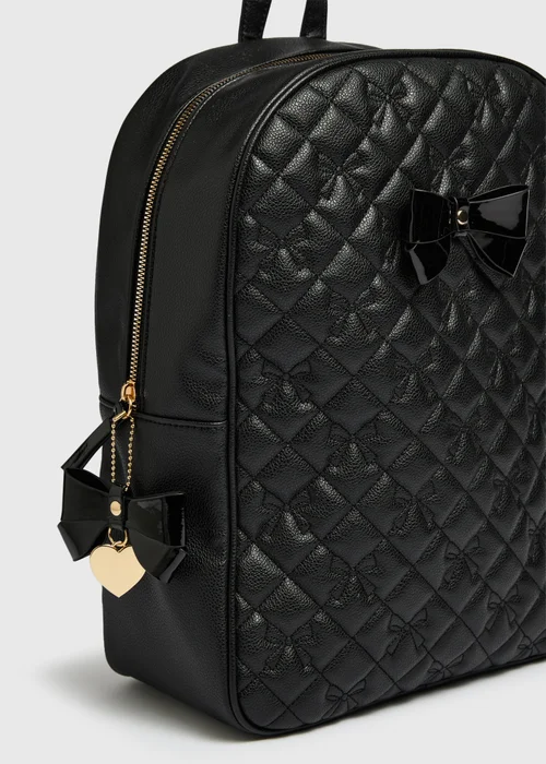 Girls Black Quilted Bow Backpack - One Size Image 2