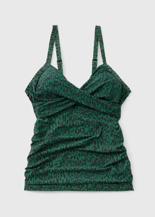 Green Leopard Print Shapewear Tankini Top - 28 Image 2