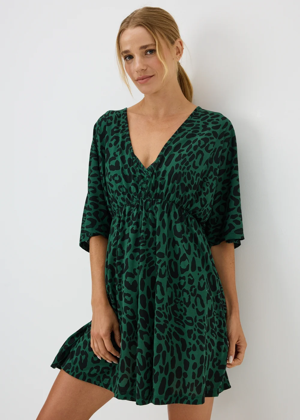 Green Leopard Print Jersey Kaftan - XS Image 1