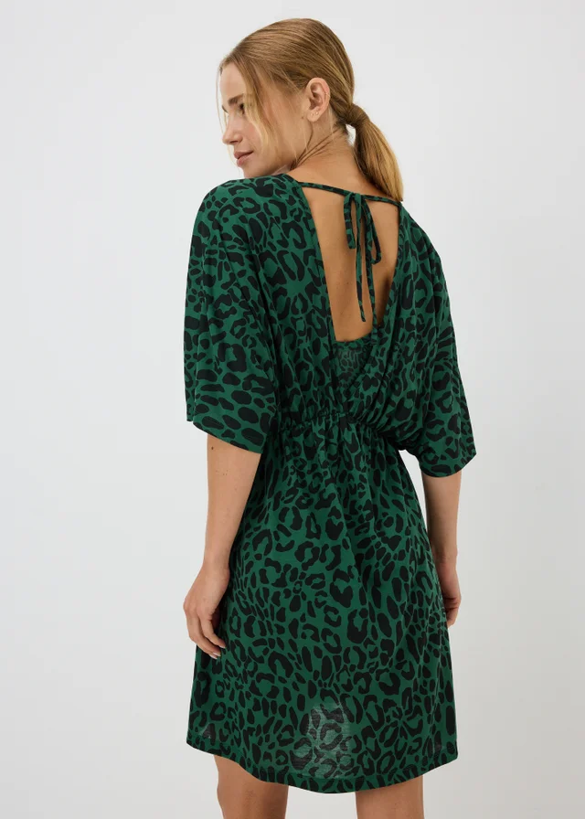 Green Leopard Print Jersey Kaftan