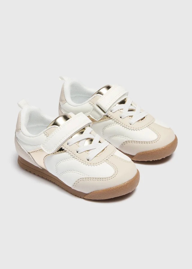 Girls White PU Low Trainers (Younger 4-12)