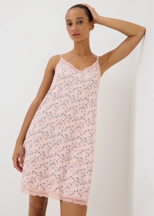 Pink Soft Touch Ditsy Print Chemise Nightie - S Image 1