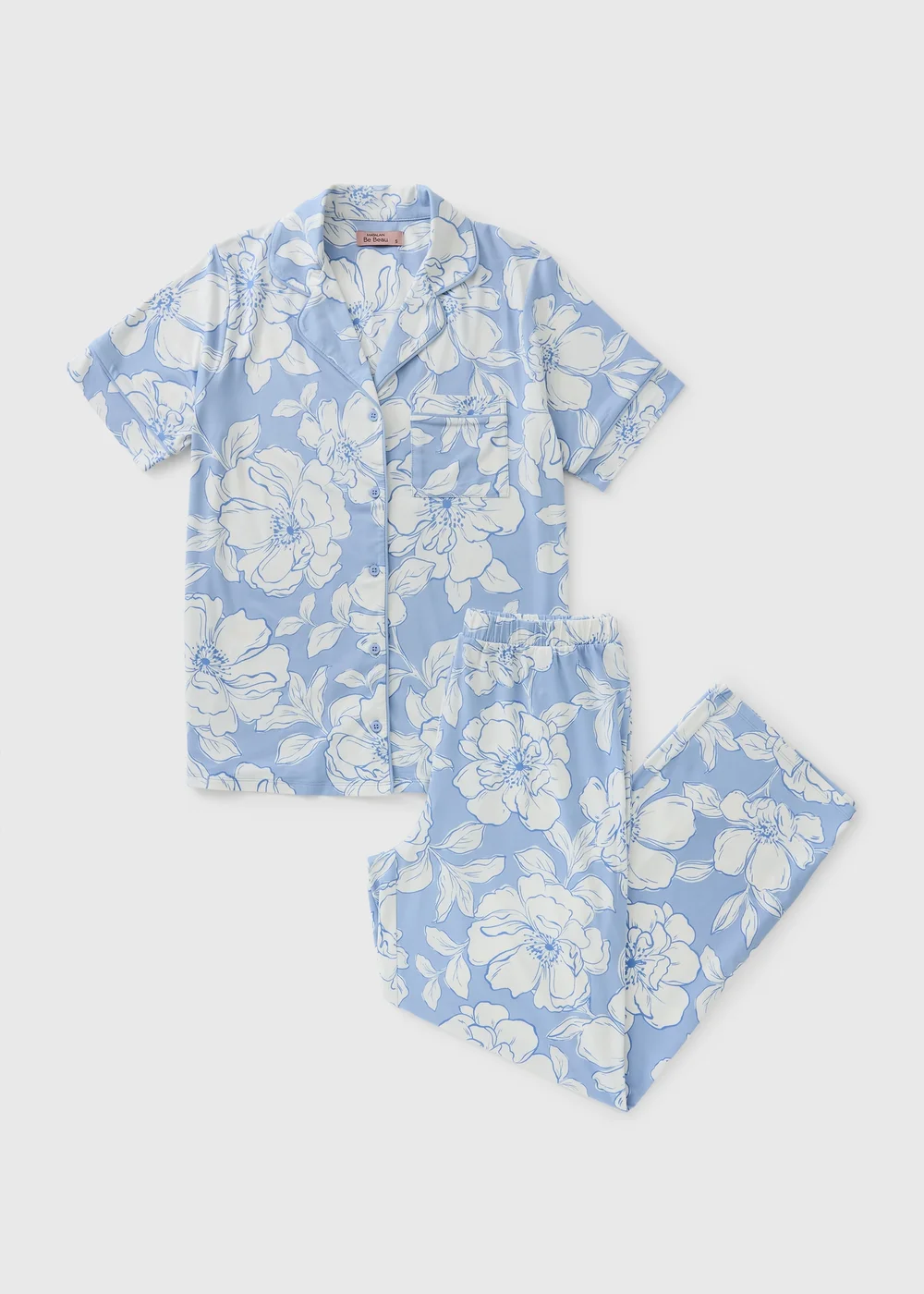 Blue Floral Soft Touch Traditional Button Up Pyjama Set - 2XL Image 2