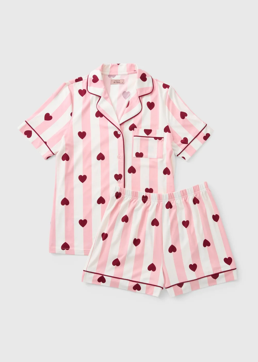 Pink Heart Stripe Traditional Button Up Short Pyjama Set - L Image 3
