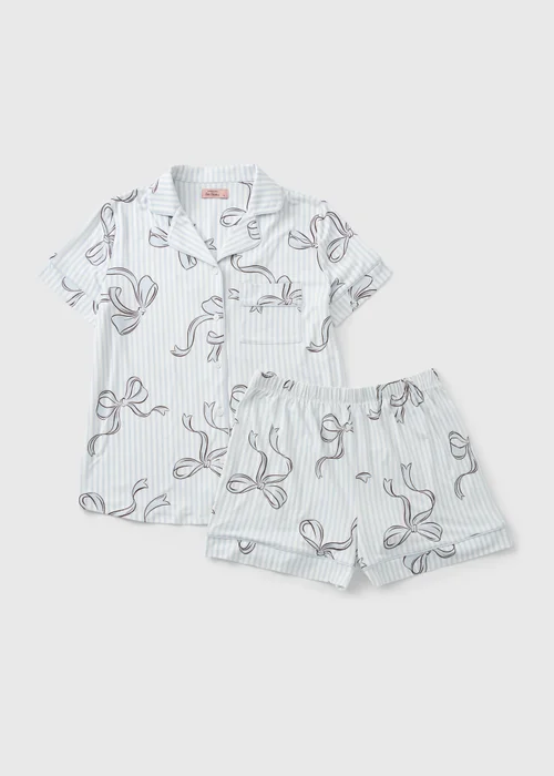 Blue Stripe Bow Button Up Short Pyjama Set - 2XL Image 3