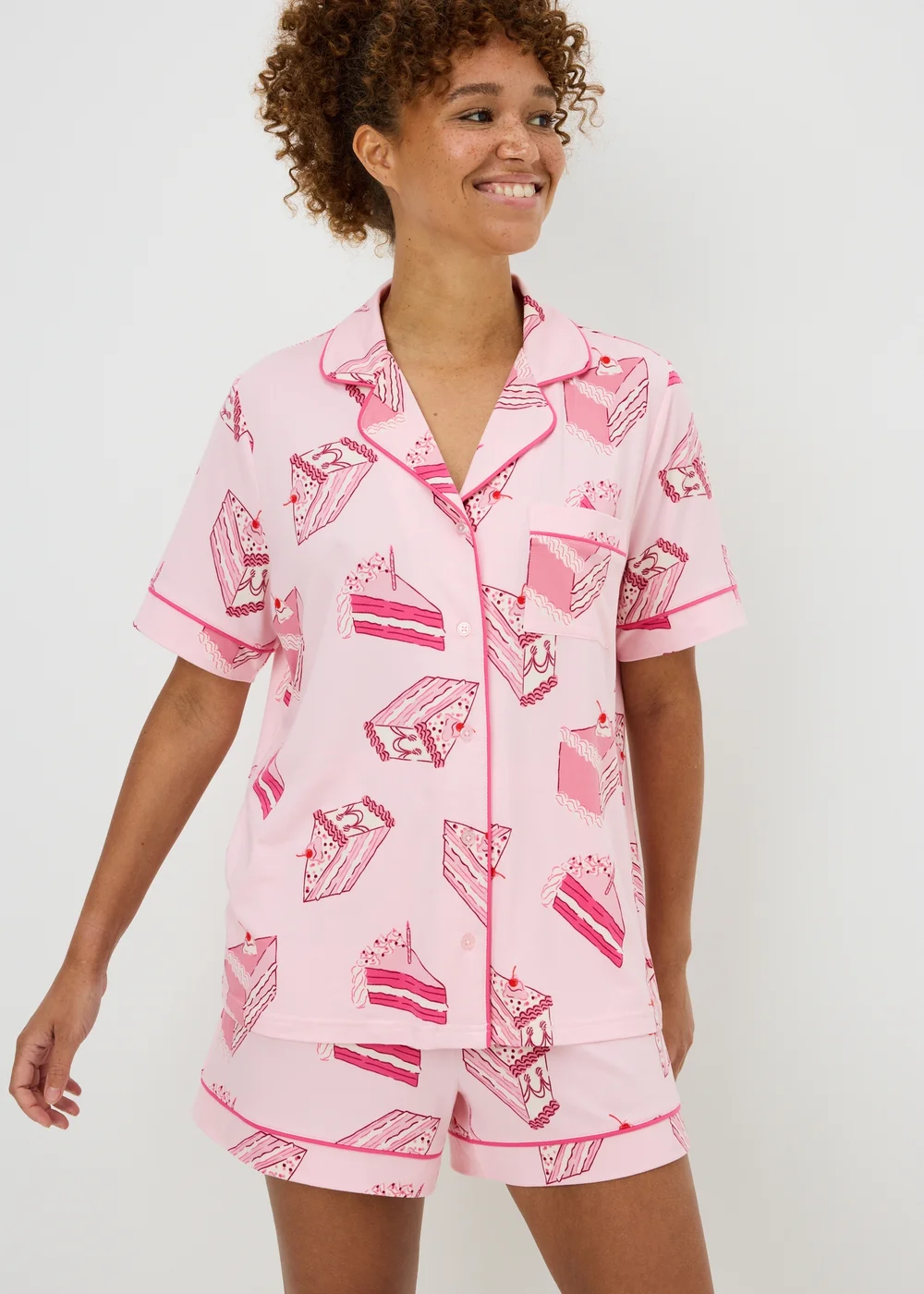 Pink Birthday Cake Button Up Short Pyjama Set - L Image 1
