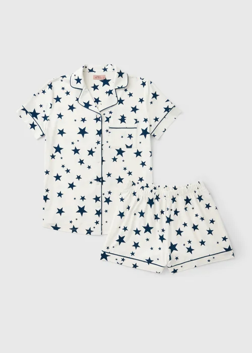 Cream Star Traditional Button Up Short Pyjama Set - S Image 4