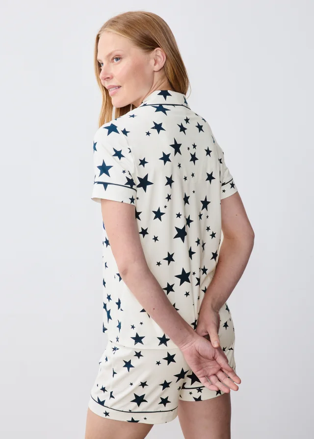 Cream Star Traditional Button Up Short Pyjama Set