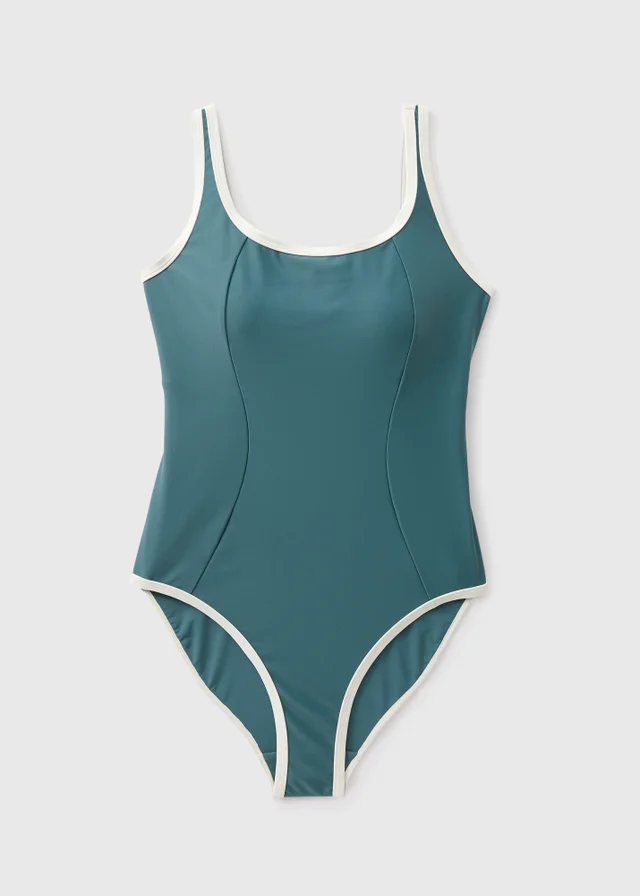 Souluxe Teal White Trim Swimsuit