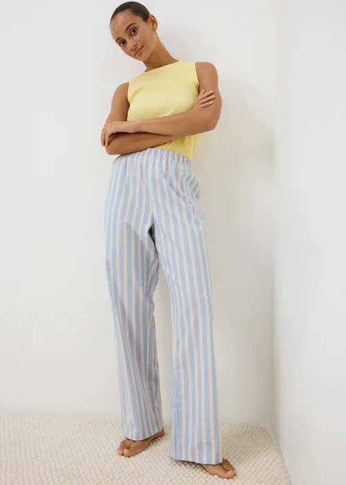 Blue Woven Stripe Wide Leg Pyjama Bottoms - XS Image 1