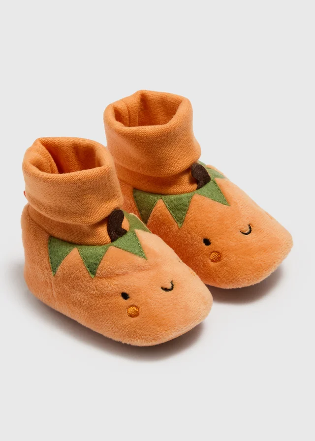 Baby Orange Pumpkin Soft Sole Sock Boots (0-18mths)