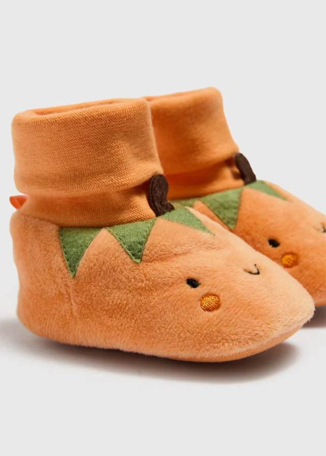 Baby Orange Pumpkin Soft Sole Sock Boots (0-18mths)