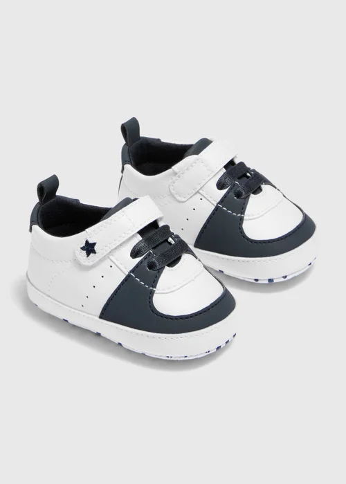 Baby White Soft Sole Retro Trainers (0-18mths) - 6-9 months Image 1