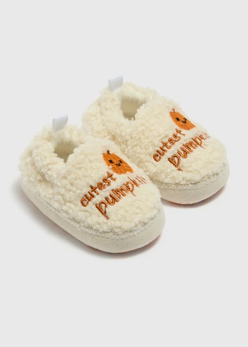 Baby Beige Pumpkin Soft Sole Full Slippers (0-18mths) - 0-3 months Image 1