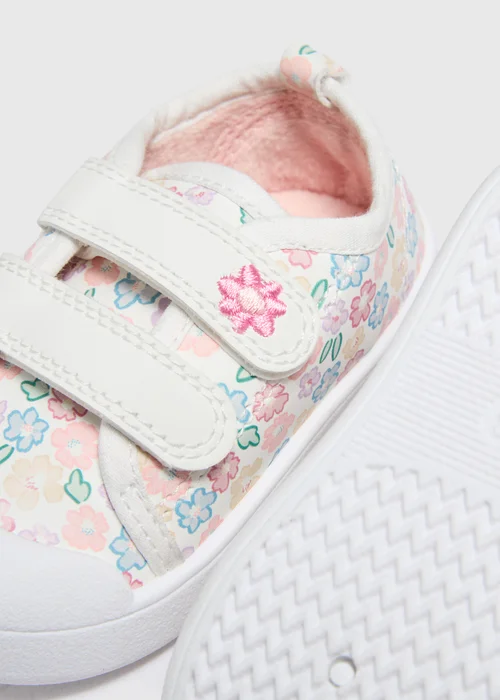 Girls Cream Floral Pre-Walker Trainers (Younger 2-5) - 2 Infants Image 2