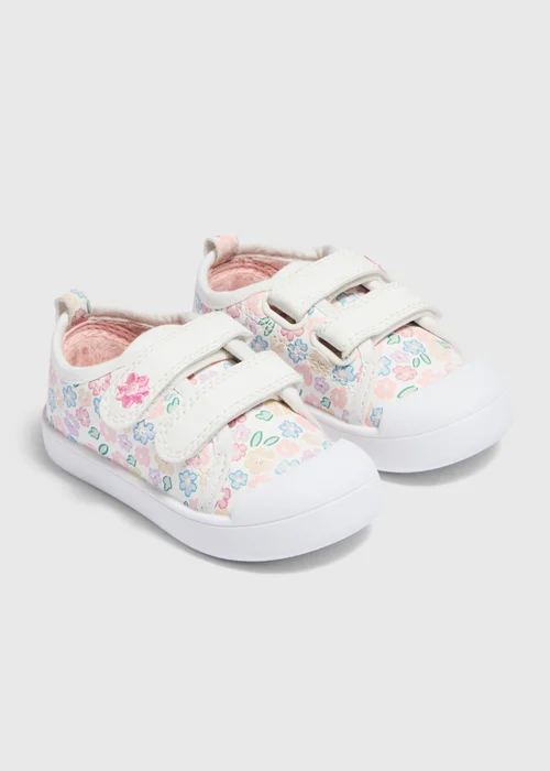 Girls Cream Floral Pre-Walker Trainers (Younger 2-5) - 2 Infants Image 1