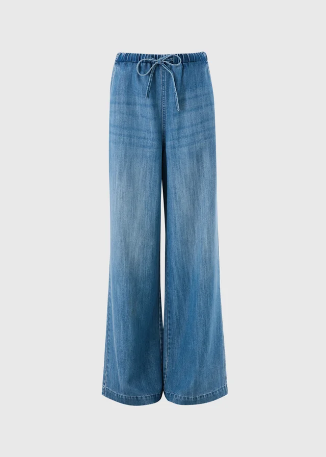 Mid Wash Mid Rise Wide Leg Comfort Jeans