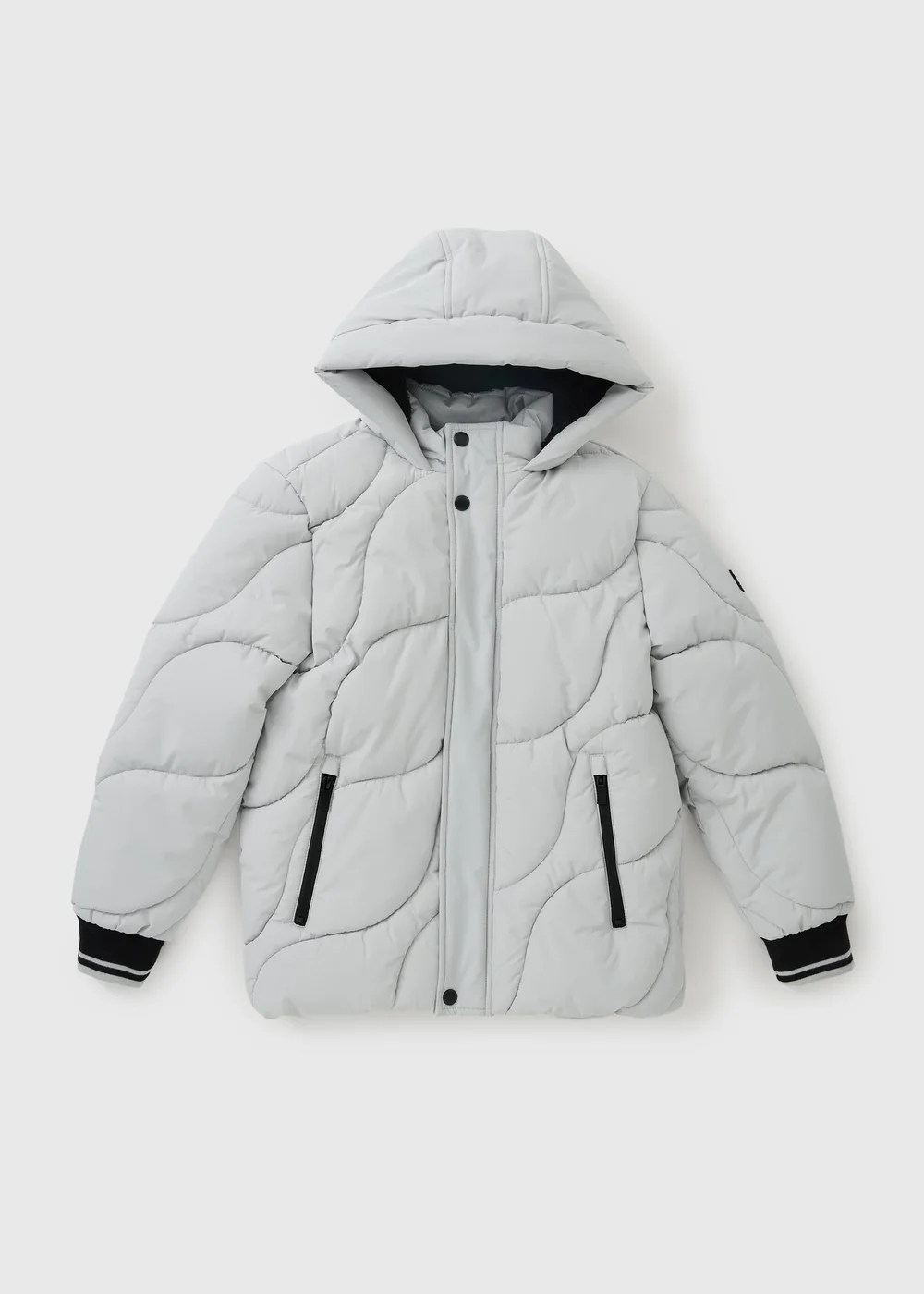 Boys Grey Wave Quilted Parka Coat (1-8yrs) - 7 Yrs Image 1