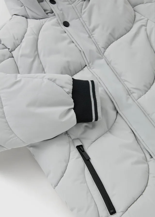 Boys Grey Wave Quilted Parka Coat (1-8yrs)