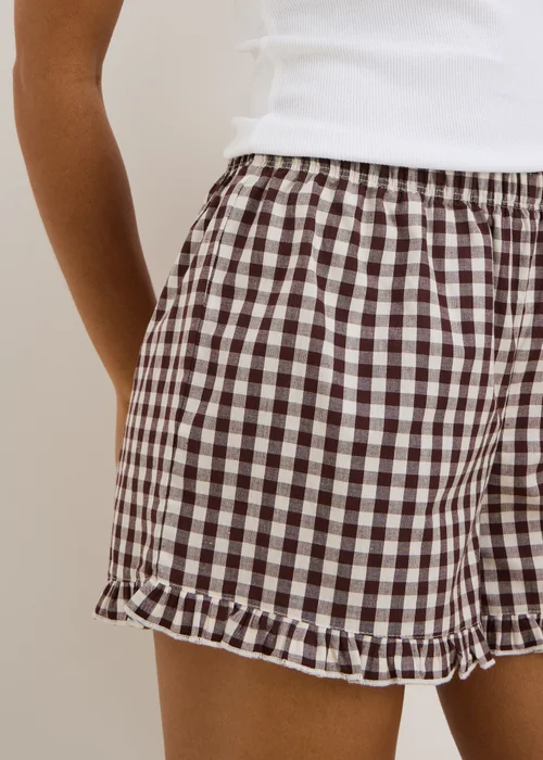 Chocolate Brown Gingham Pyjama Shorts - 2XL Image 1