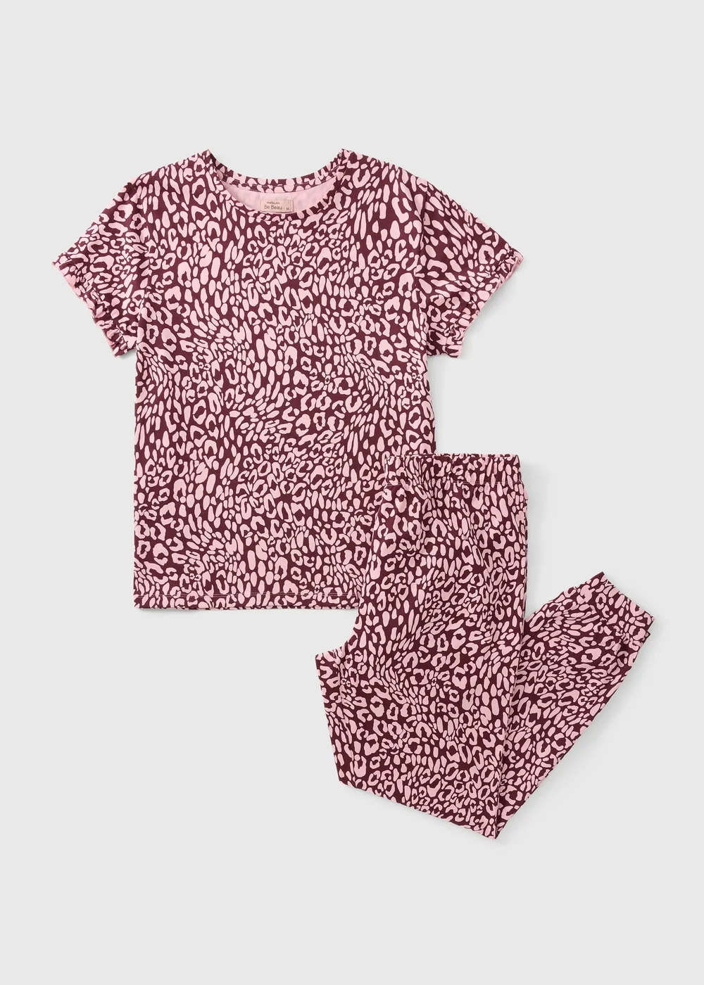 Burgundy Leopard Print Long Pyjama Set - XS Image 1