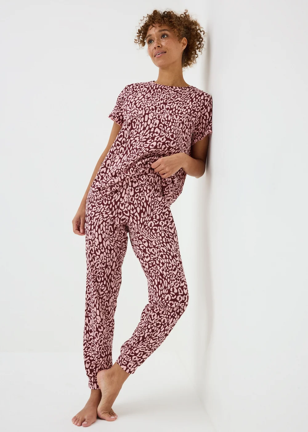 Burgundy Leopard Print Long Pyjama Set - XL Image 1
