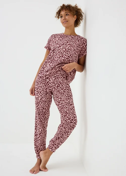 Burgundy Leopard Print Long Pyjama Set - XL Image 1