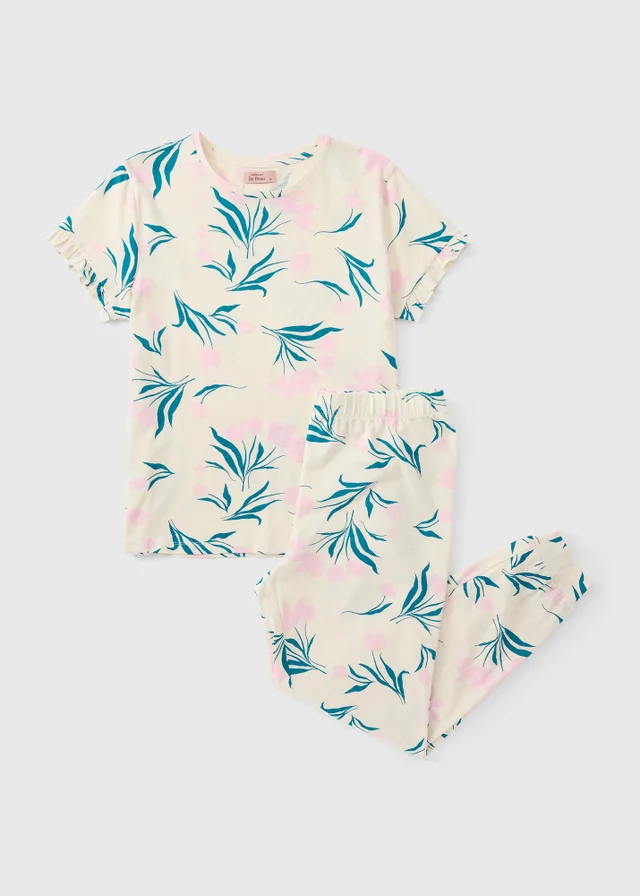 Cream Tulip Floral Cuffed Pyjama Set